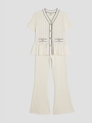 River Island Cream Girls Short Sleeve Peplum Waistcoat & Trousers Set - Image 2 of 4