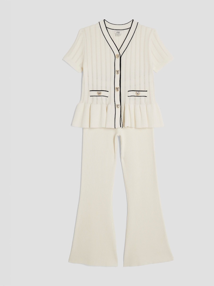 River Island Cream Girls Short Sleeve Peplum Waistcoat & Trousers Set - Image 2 of 4 River Island Cream Girls Short Sleeve Peplum Waistcoat & Trousers Set - Image 2 of 4