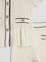 River Island Cream Girls Short Sleeve Peplum Waistcoat & Trousers Set - Image 3 of 4