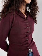 Apricot Red Pleat Button Knit Top - Image 3 of 5