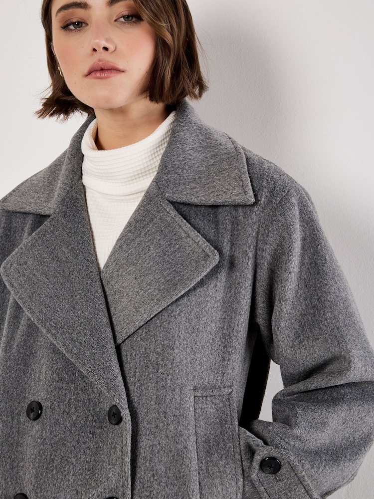 Apricot Grey Tailored Short Trench Jacket - Image 1 of 5