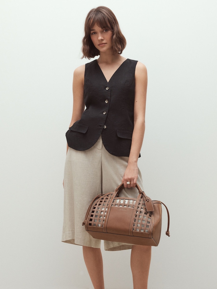 חום בהיר - תיק לנשיאה ביד עם עיטור חיתוך - תמונה 2 מתוך 9