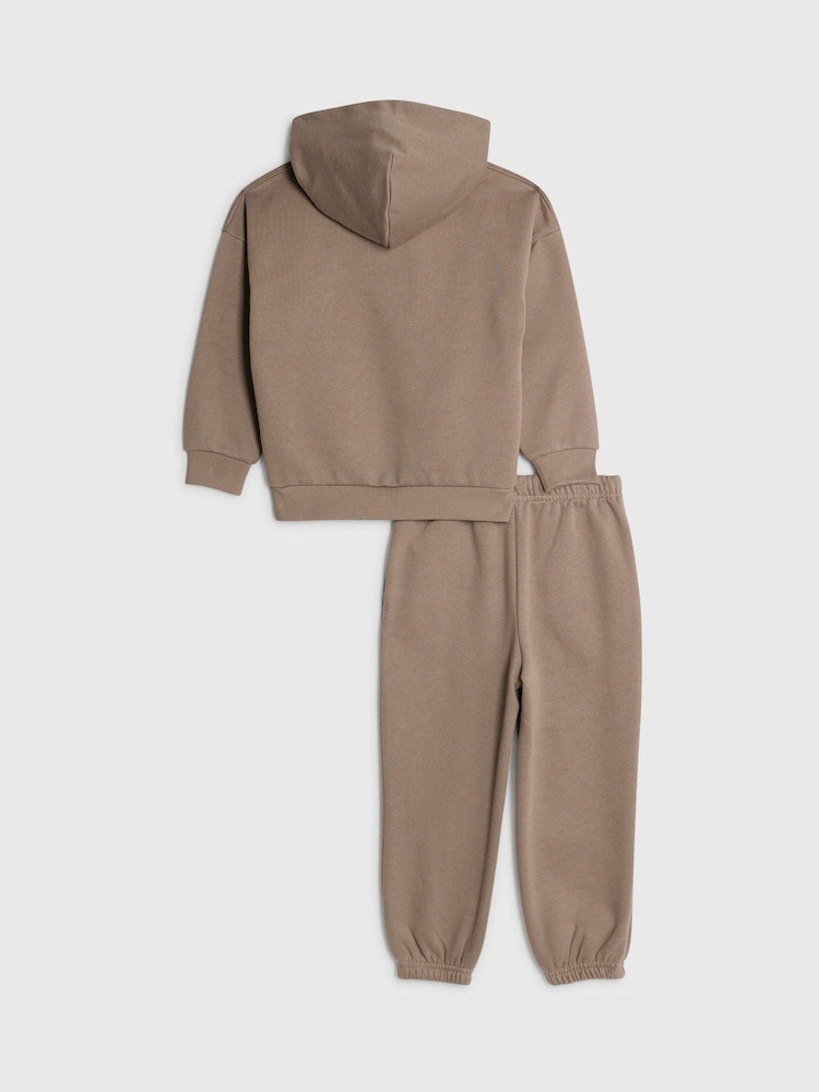 River Island Brown Younger Boys Ame Saint Printed Hoodie & Joggers Set - Image 2 of 4