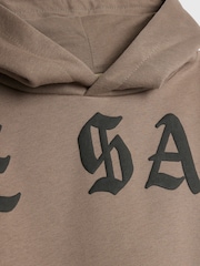 River Island Brown Younger Boys Ame Saint Printed Hoodie & Joggers Set - Image 4 of 4