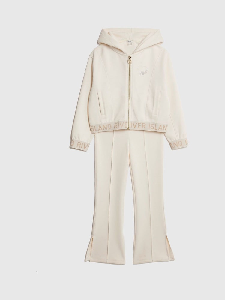 River Island Cream Girls Premium Essentials Zip Through & Kickflare Set - Image 2 of 5 River Island Cream Girls Premium Essentials Zip Through & Kickflare Set - Image 2 of 5
