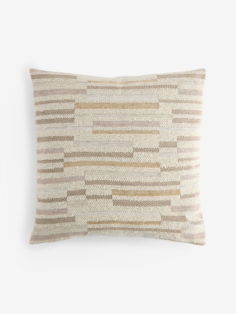 Natural 43 x 43cm Cut Velvet Textured Stripe Cushion - Image 1 of 2