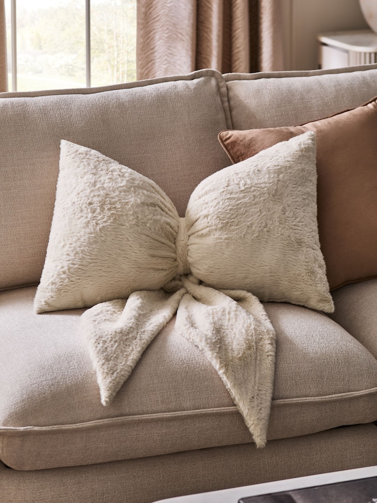 Natural 3D Extra Large Faux Fur Bow Cushion - Image 1 of 4