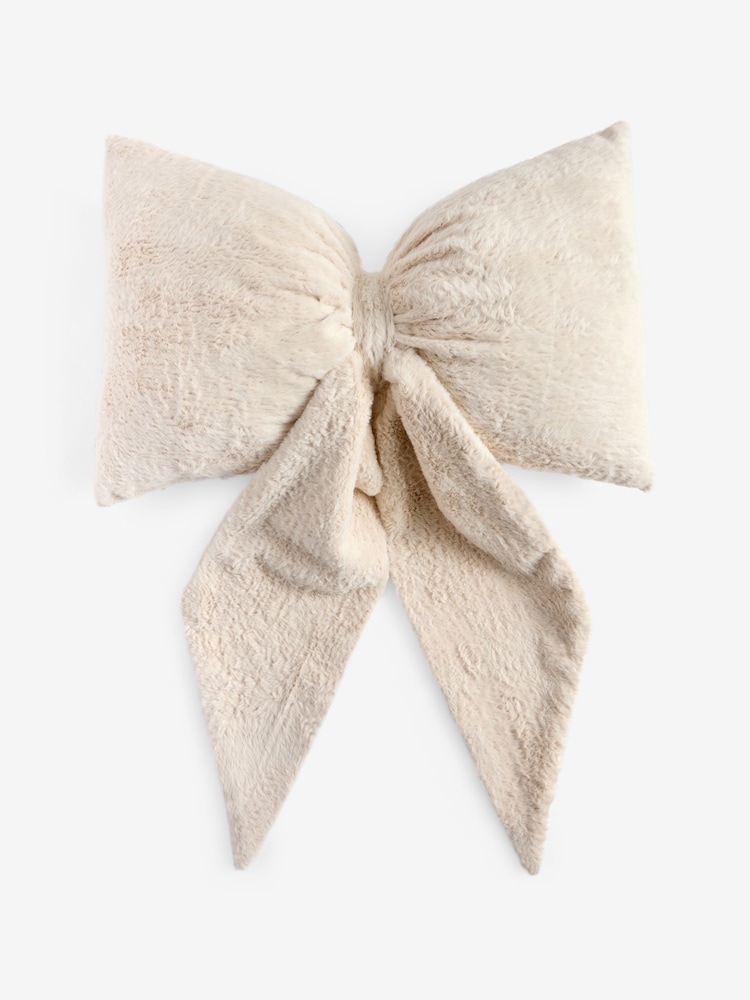 Natural 3D Extra Large Faux Fur Bow Cushion - Image 2 of 4