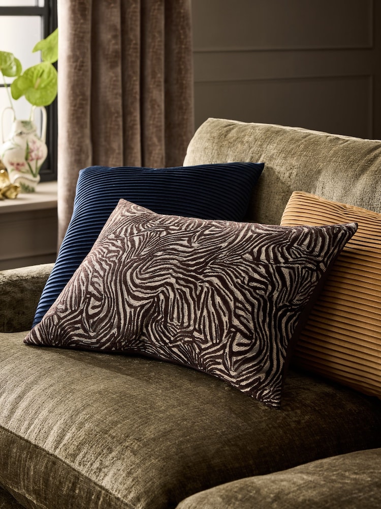 Brown 40 x 59cm Cut Velvet Abstract Zebra Cushion - Image 1 of 5