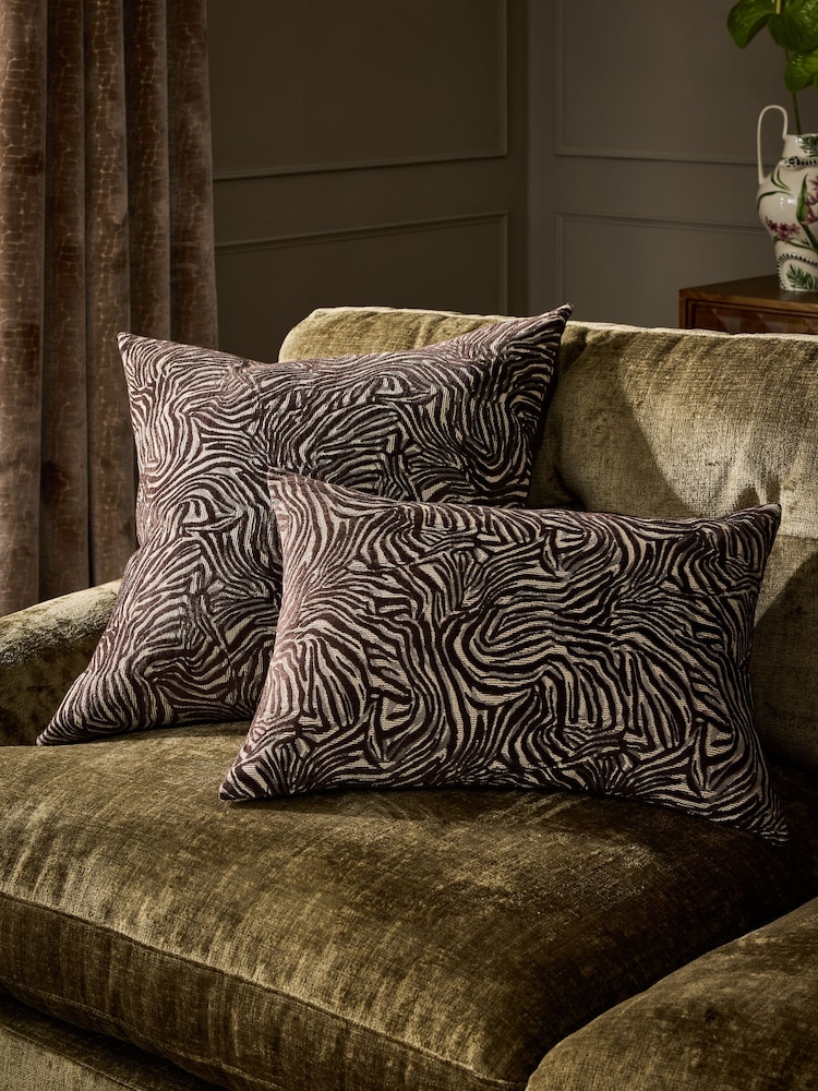 Brown 40 x 59cm Cut Velvet Abstract Zebra Cushion - Image 2 of 5