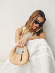 大地色 - Raffia Effect Mini Hand Held Bag - 圖片 1/9