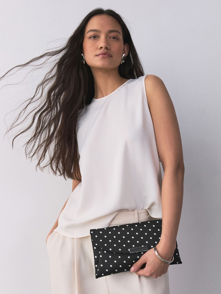 Black/White Polka Dot Clutch Bag - Image 1 of 8