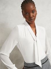 Hobbs White Tarini Tie Neck Top - Image 3 of 4