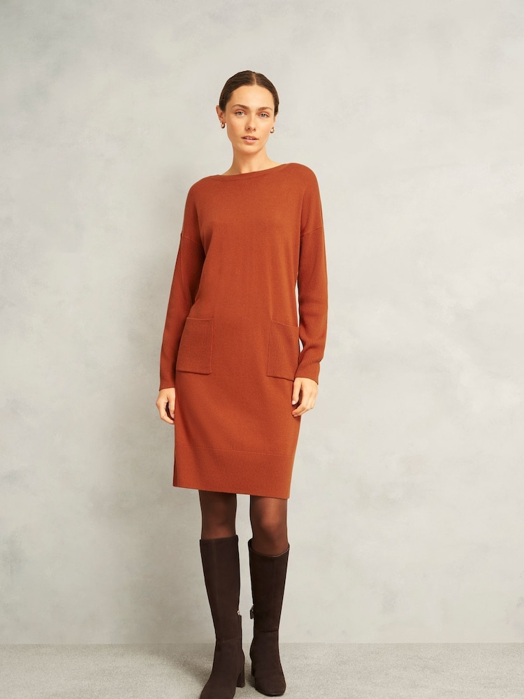 Hobbs Orange Petite Devora Knitted Dress - Image 1 of 4 Hobbs Orange Petite Devora Knitted Dress - Image 1 of 4