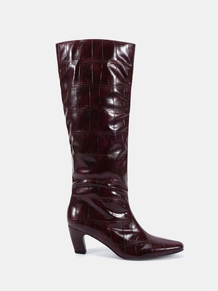 Rot - Novo GRACELYN Curved Mid Heel Knee Boots - Bild 2 von 5