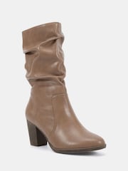 Natural - Novo Joany Block Heel Slouch Ruched Ankle Boots - Imagen 2 de 5