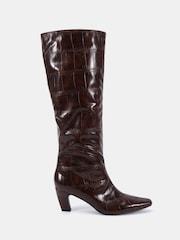 Novo Brown GRACELYN Curved Mid Heel Knee Boots - Image 2 of 6