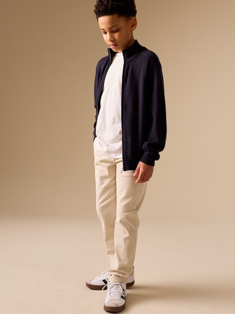 Navy Blue Merino Wool Knitted Zip Through Cardigan (3-16yrs) - Image 2 of 8