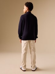 Navy Blue Merino Wool Knitted Zip Through Cardigan (3-16yrs) - Image 3 of 8