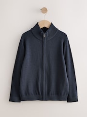 Navy Blue Merino Wool Knitted Zip Through Cardigan (3-16yrs) - Image 5 of 8