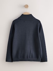 Navy Blue Merino Wool Knitted Zip Through Cardigan (3-16yrs) - Image 6 of 8