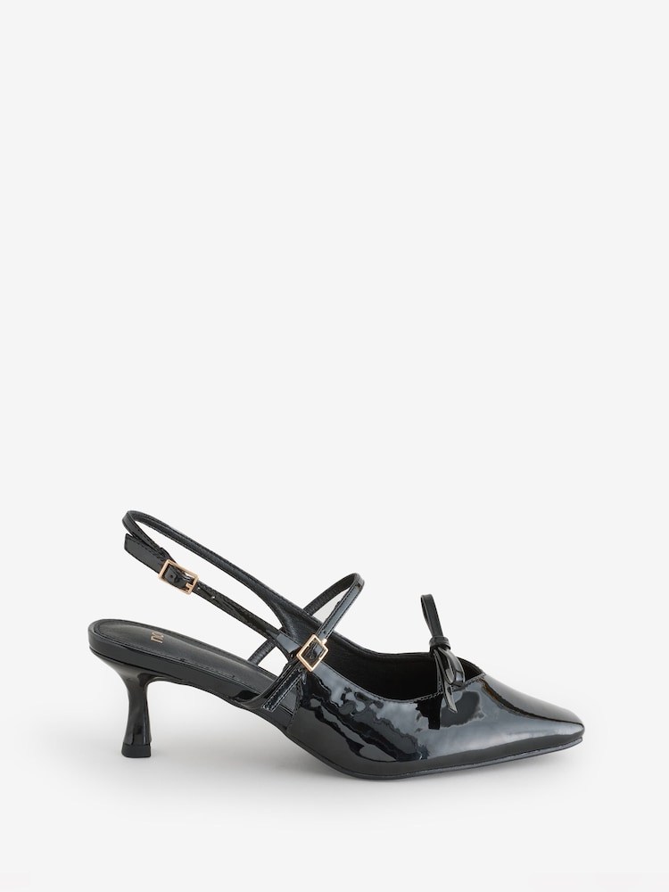 Preto - Novo Illuminate Mary Jane Bow Slingback Salto Médio Courts - Imagem 2 de 2