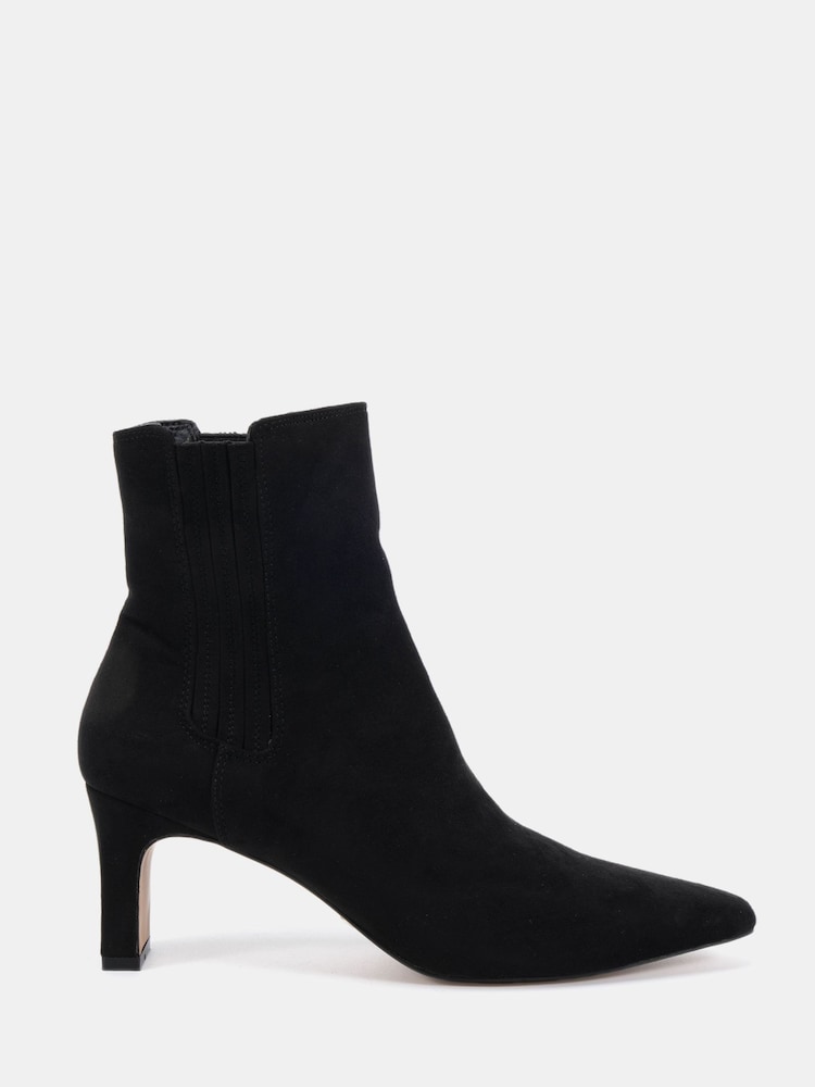 Novo Black Wide Fit Kara Low Slim Block Heel Sqaure Point Chelsea Ankle Boots - Image 2 of 6