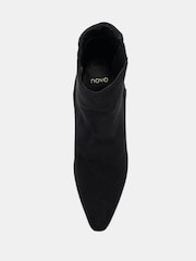 Novo Black Wide Fit Kara Low Slim Block Heel Sqaure Point Chelsea Ankle Boots - Image 6 of 6