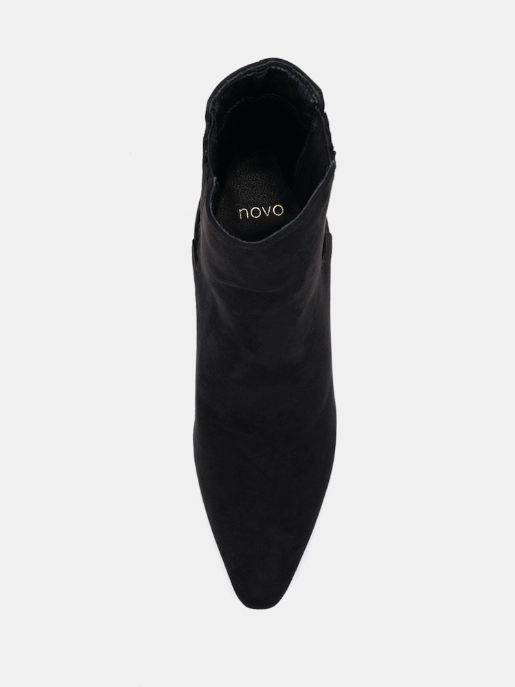 Novo Black Wide Fit Kara Low Slim Block Heel Sqaure Point Chelsea Ankle Boots - Image 6 of 6