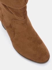 Novo Brown Standard Fit Joany Block Heel Slouch Ruched Ankle Boots - Image 5 of 6