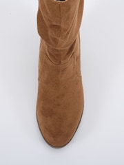 Novo Brown Standard Fit Joany Block Heel Slouch Ruched Ankle Boots - Image 6 of 6
