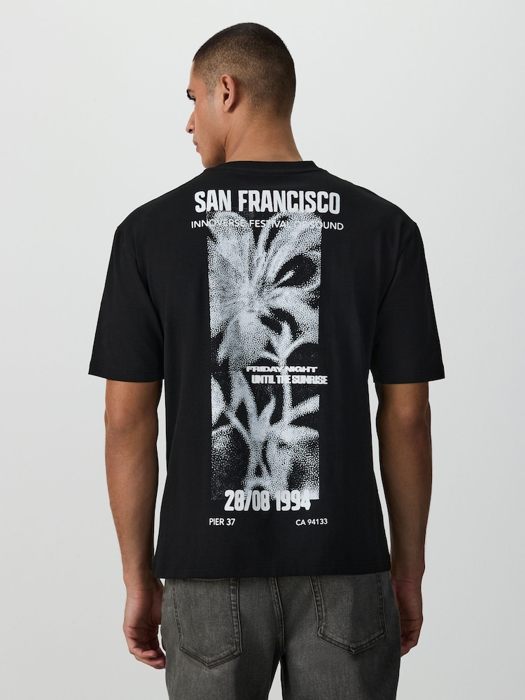 Black San Francisco Relaxed Fit Graphic Print Heavy Weight T-Shirt - Image 1 of 8