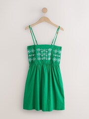 Green Mirror Detail Strappy Embroidered Detail Mini Dress - Image 1 of 3