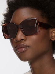 Oliver Bonas Brown Square Acetate Sunglasses - Image 1 of 6