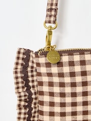 Oliver Bonas Brown Gingham Ruffle Pouch Cross-Body Bag - Image 4 of 6