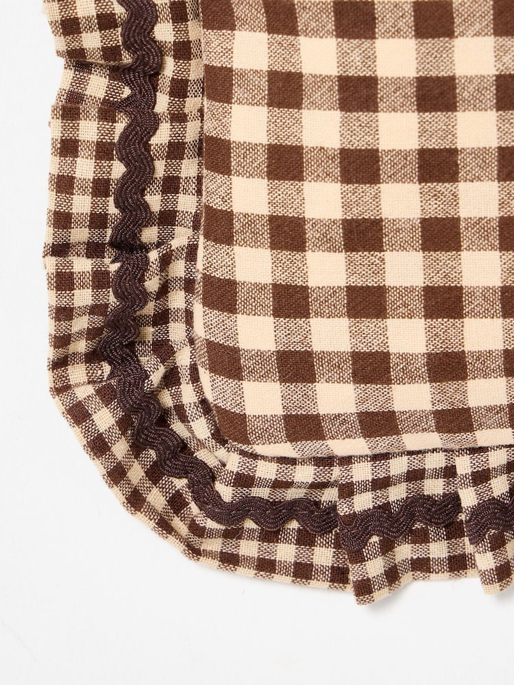 Oliver Bonas Brown Gingham Ruffle Pouch Cross-Body Bag - Image 6 of 6