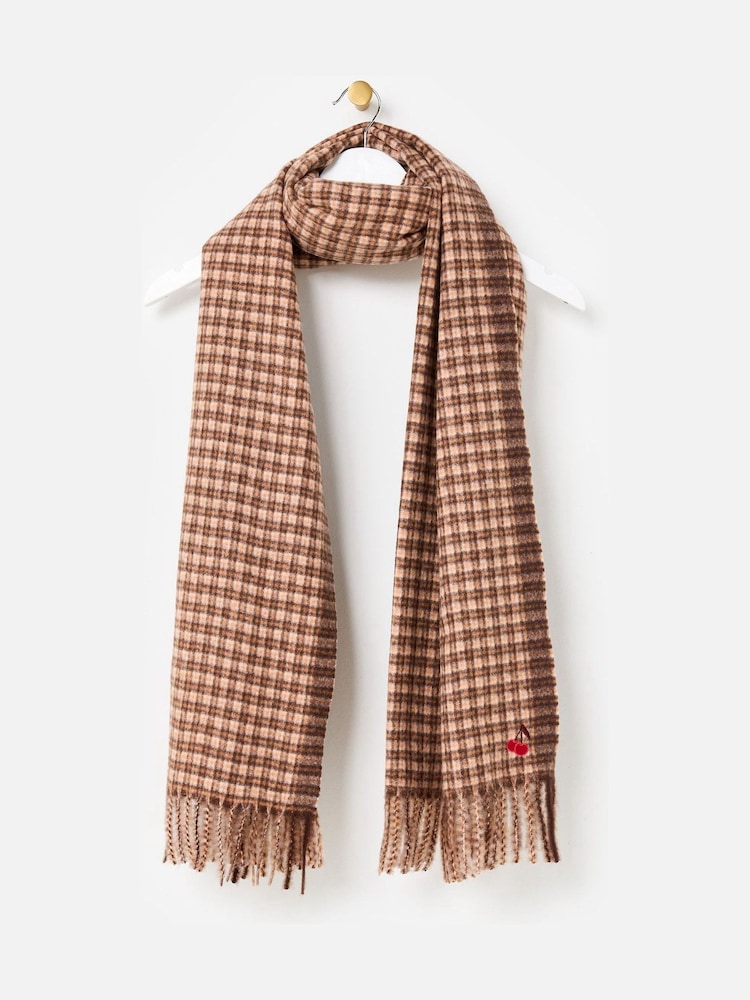 Oliver Bonas Brown Checked Midweight Tassel Scarf - Image 1 of 5