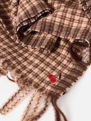 Oliver Bonas Brown Checked Midweight Tassel Scarf - Image 4 of 5