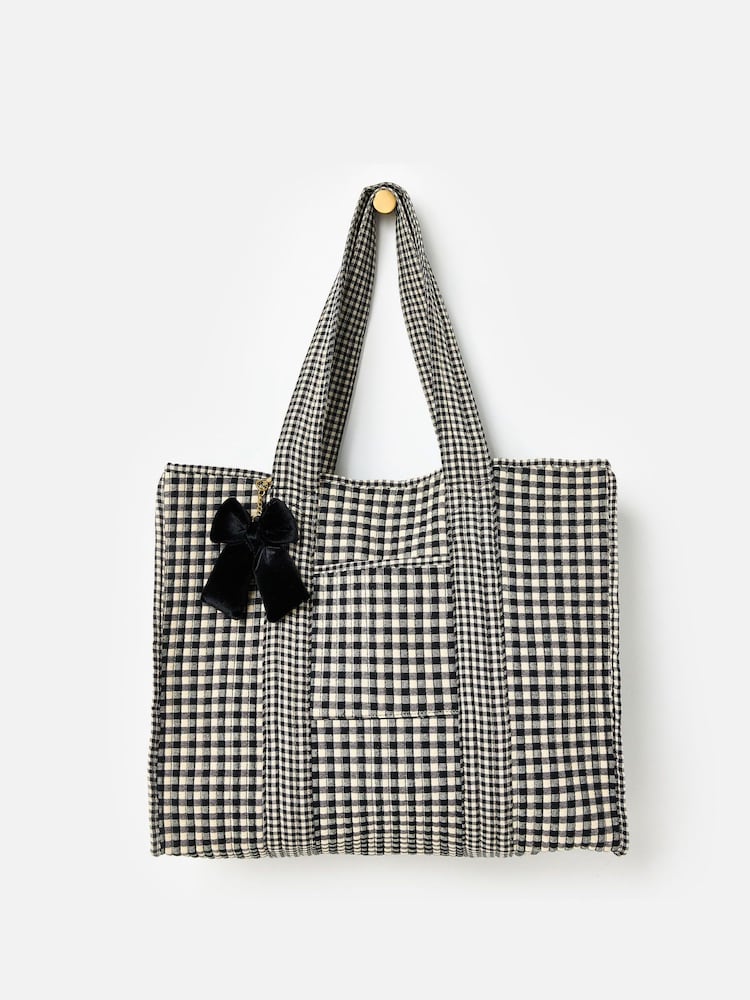 Oliver Bonas Black Gingham FabricnTote Bag - Image 1 of 6 Oliver Bonas Black Gingham FabricnTote Bag - Image 1 of 6