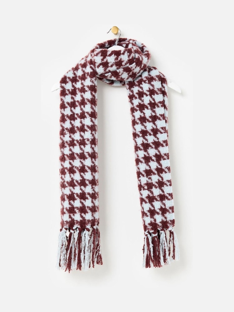 Oliver Bonas Red Houndstooth Midweight Tassel Scarf - Image 1 of 5 Oliver Bonas Red Houndstooth Midweight Tassel Scarf - Image 1 of 5