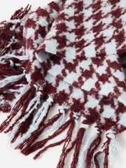 Oliver Bonas Red Houndstooth Midweight Tassel Scarf - Image 4 of 5
