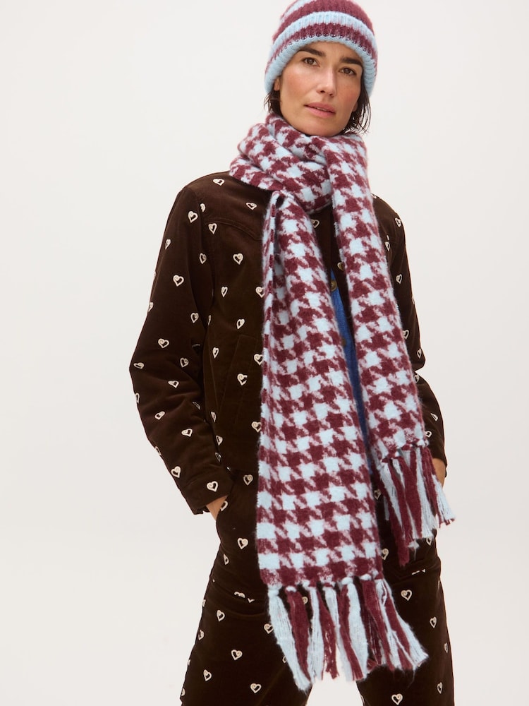 Oliver Bonas Red Houndstooth Midweight Tassel Scarf - Image 5 of 5 Oliver Bonas Red Houndstooth Midweight Tassel Scarf - Image 5 of 5