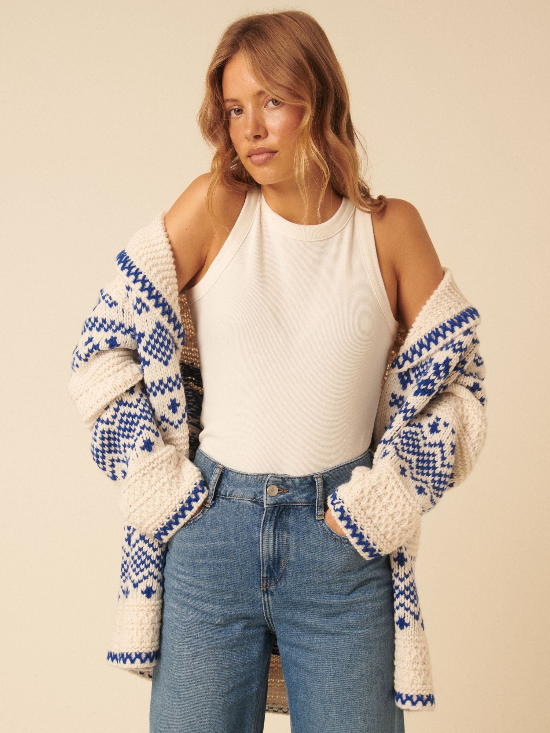 Buy Nobodys Child White Aspen Fair Isle Edge-To-Edge Cardigan from