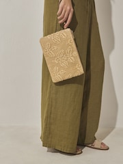 لون طبيعي - حقيبة صغيرة منقوشة بمظهر رافيا - صورة 1 من 7