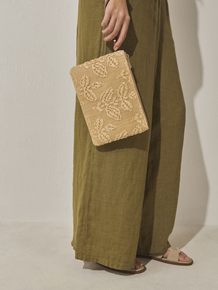 لون طبيعي - حقيبة صغيرة منقوشة بمظهر رافيا - صورة 1 من 7