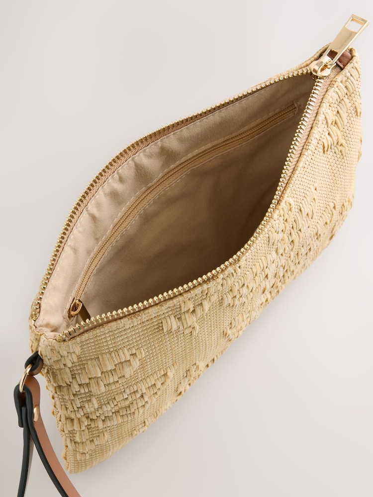 لون طبيعي - حقيبة صغيرة منقوشة بمظهر رافيا - صورة 7 من 7