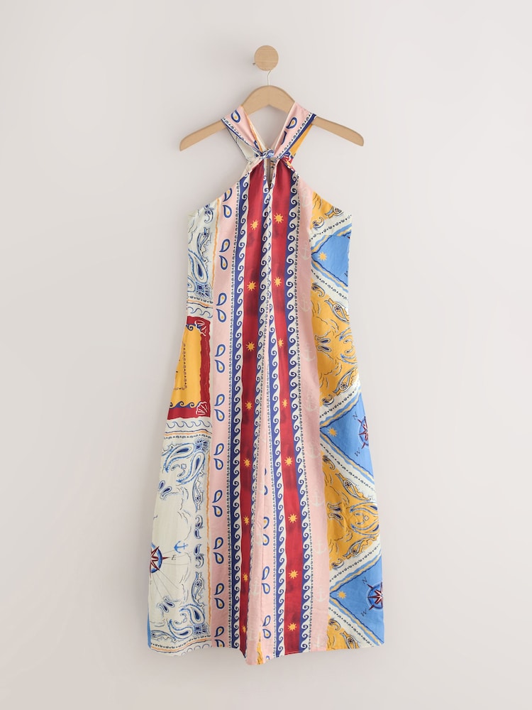 Buy Red Scarf Printed Halter Twist Neck Midi Dress from Next USA