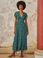 FatFace V&A | FatFace Maisie Green Seaflower Petite Maxi Dresses - Image 1 of 6