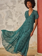 FatFace V&A | FatFace Maisie Green Seaflower Petite Maxi Dresses - Image 4 of 6