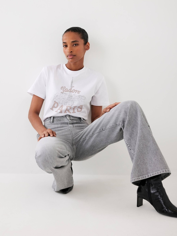 Mint Velvet White Cotton Graphic T-Shirt - Image 1 of 8